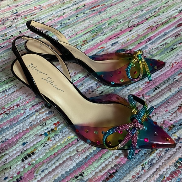 Like new in original box size 10 Betsey Johnson Deedee rainbow heels - Picture 3 of 6